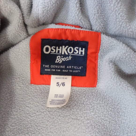 Oshkosh B’Gosh Toddler Boys Fleece Lined Hooded Puffer Jacket Winter Coat Sz 5/6 - Picture 3 of 8